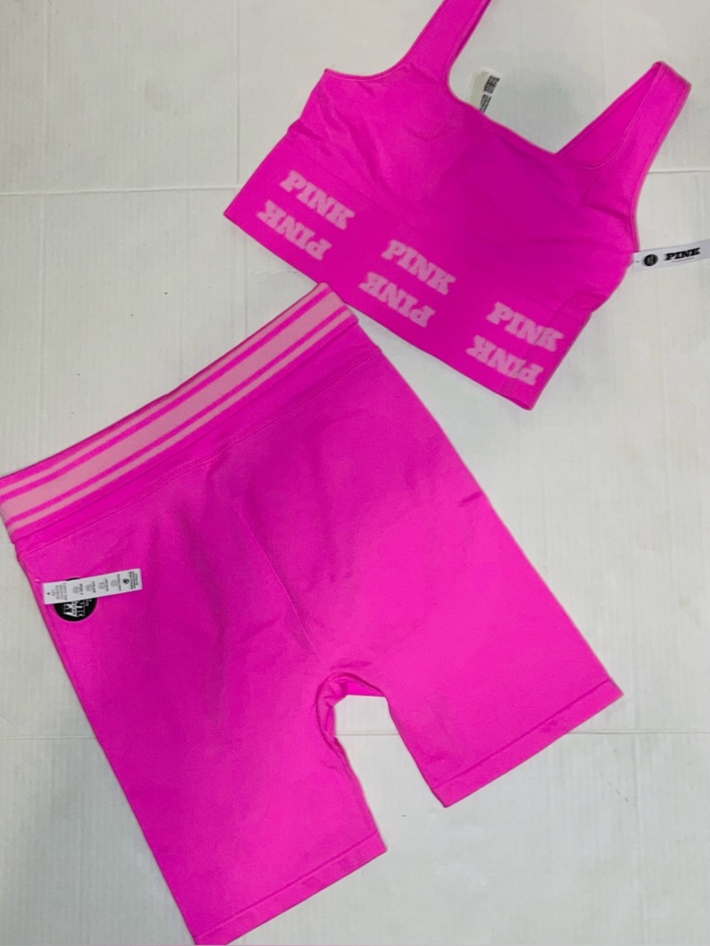 PINK Victoria's Secret Bright Pink Active Shorts & Sports Bra Set